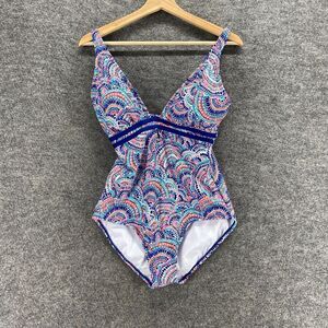 Clean Water Swimsuit Women S Small Blue Geometric V-Neck Push Up Sleeveless